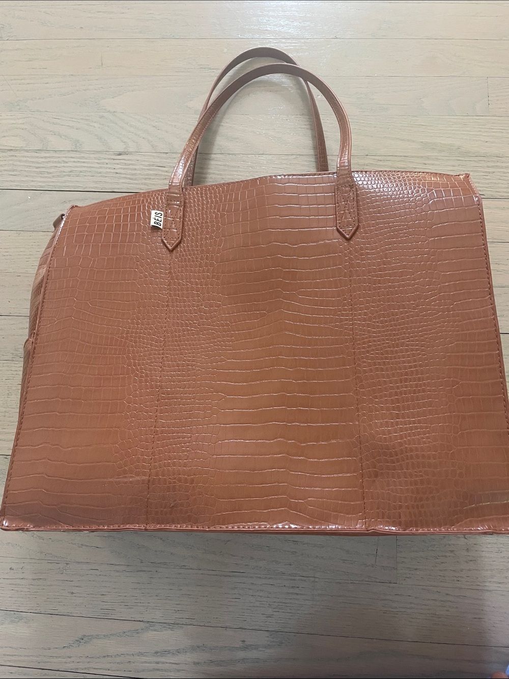 BEIS Croc-Embossed Tote in Tan